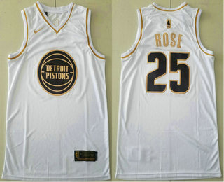 Men's Detroit Pistons #25 Derrick Rose White Golden Nike Swingman Stitched NBA Jersey