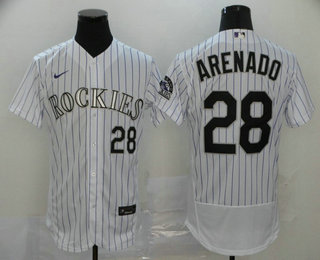 Men's Colorado Rockies #28 Nolan Arenado White Stitched MLB Flex Base Nike Jersey