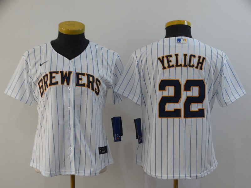 Women's Milwaukee Brewers #22 Christian Yelich White Stitched MLB Cool Base Nike Jersey