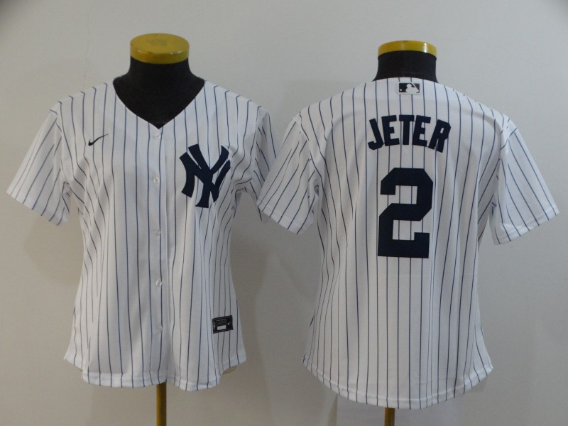 Women's New York Yankees #2 Derek Jeter White Stitched MLB Cool Base Nike Jersey