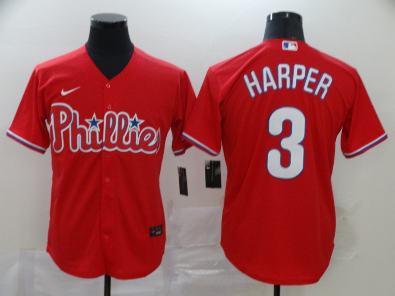 Men's Philadelphia Phillies #3 Bryce Harper Red Stitched MLB Cool Base Nike Jersey