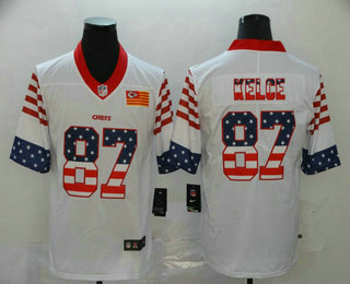 Men's Kansas City Chiefs #87 Travis Kelce White Independence Day Stars & Stripes Jersey