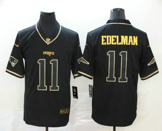 Men's New England Patriots #11 Julian Edelman Black 100th Season Golden Edition Jersey