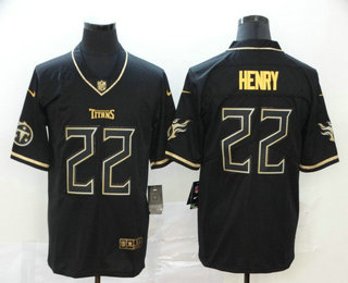 Men's Tennessee Titans #22 Derrick Henry Black 100th Season Golden Edition Jersey