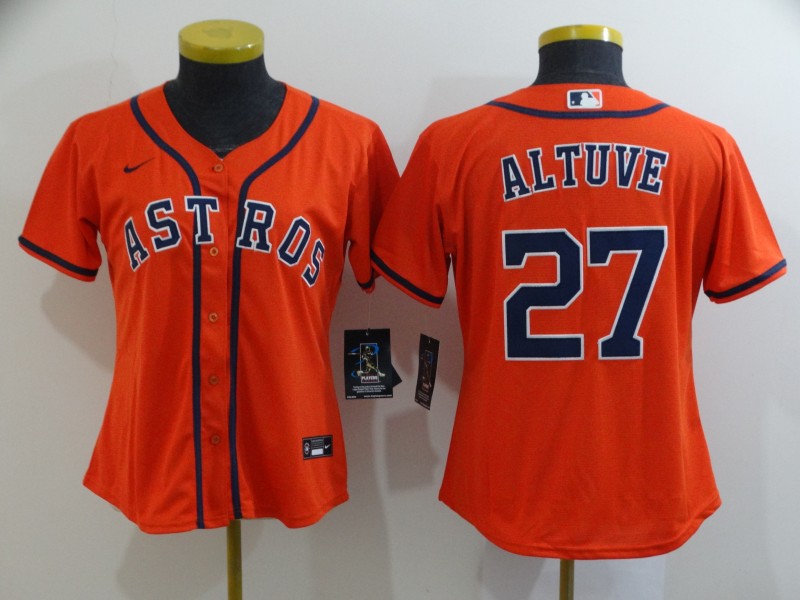 Women's Houston Astros #27 Jose Altuve Orange Stitched MLB Cool Base Nike Jersey