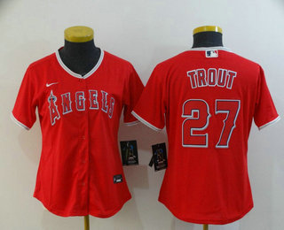 Women's Los Angeles Angels #27 Mike Trout Red Stitched MLB Cool Base Nike Jersey