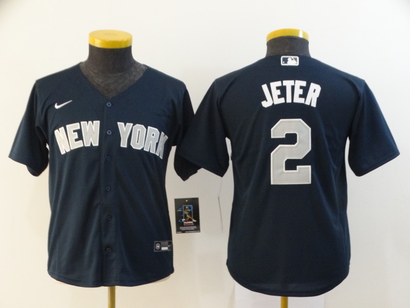 Youth New York Yankees #2 Derek Jeter Navy Blue Stitched MLB Cool Base Nike Jersey