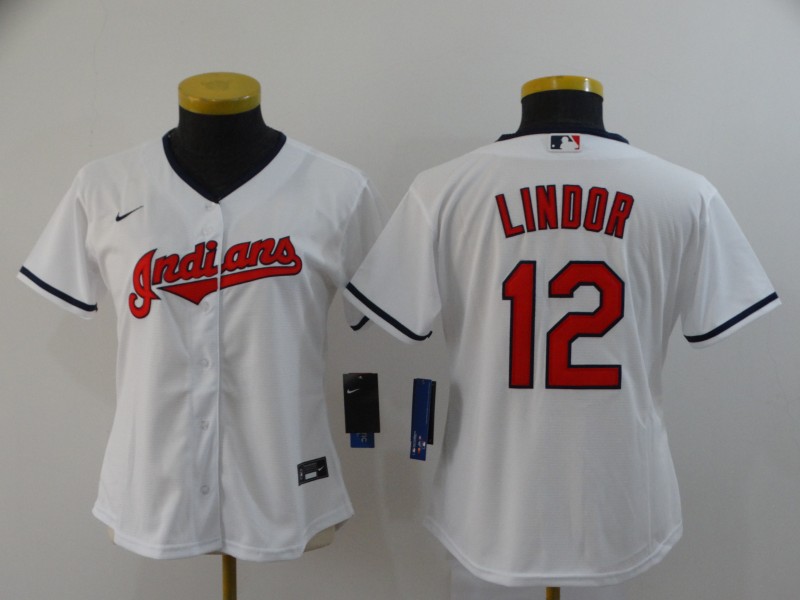 Women's Cleveland Indians #12 Francisco Lindor White Stitched MLB Cool Base Nike Jersey