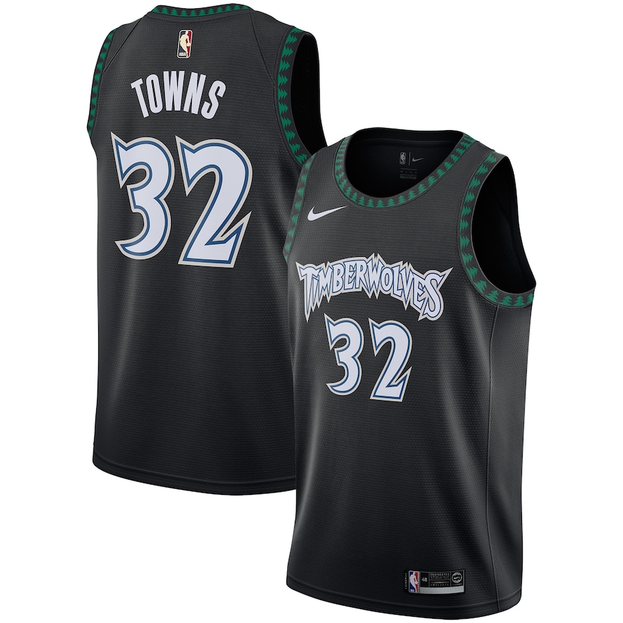 Men's Minnesota Timberwolves #32 Karl-Anthony Towns Black Hardwood Classics Swingman Nike Jersey