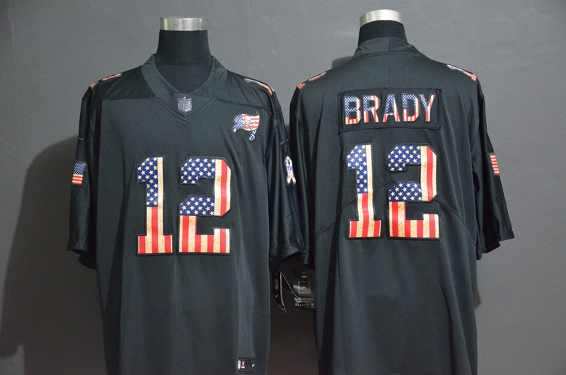 Men's Tampa Bay Buccaneers #12 Tom Brady 2019 Black Salute To Service USA Flag Fashion Limited Jersey