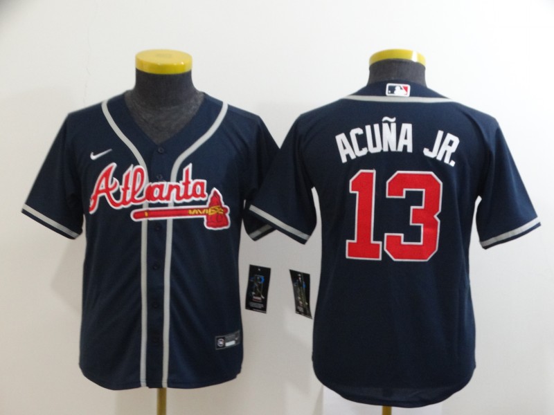 Youth Atlanta Braves #13 Ronald Acuna Jr. Navy Blue Stitched MLB Cool Base Nike Jersey