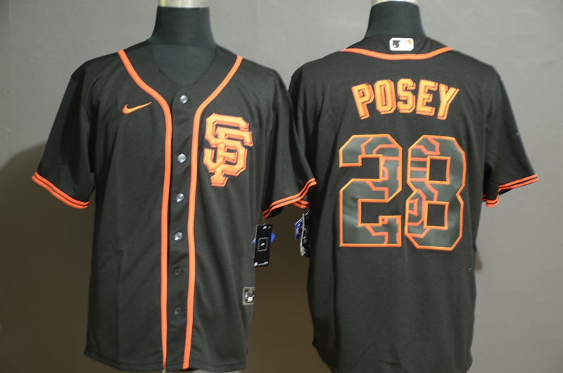 Men's San Francisco Giants #28 Buster Posey Black White Team Logo Stitched MLB Cool Base Nike Jersey