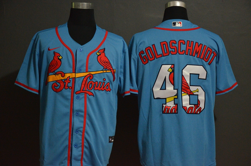 Men's St. Louis Cardinals #46 Paul Goldschmidt Light Blue White Team Logo Stitched MLB Cool Base Nike Jersey