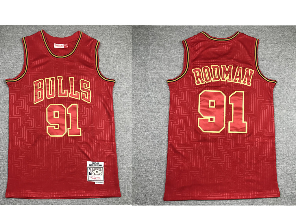 Men's Chicago Bulls #91 Dennis Rodman Red 1997-98 Hardwood Classics Soul Swingman Throwback Jersey