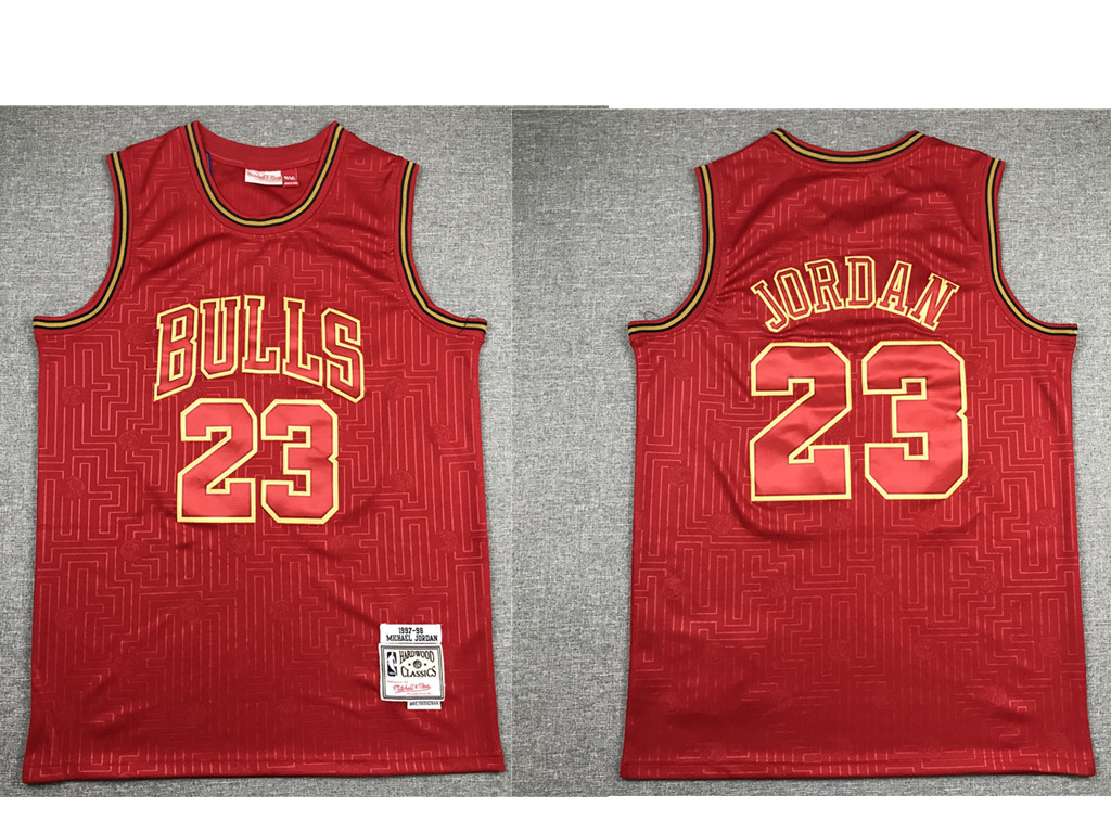 Men's Chicago Bulls #23 Michael Jordan Red 1997-98 Hardwood Classics Soul AU Throwback Jersey