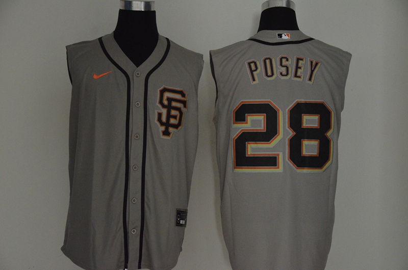 Men's San Francisco Giants #28 Buster Posey Gray 2020 Cool and Refreshing Sleeveless Fan Stitched MLB Nike Jersey