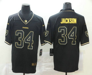 Men's Las Vegas Raiders #34 Bo Jackson Black 100th Season Golden Edition Jersey