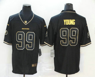 Men's Washington Redskins #99 Chase Young Black 100th Season Golden Edition Jersey