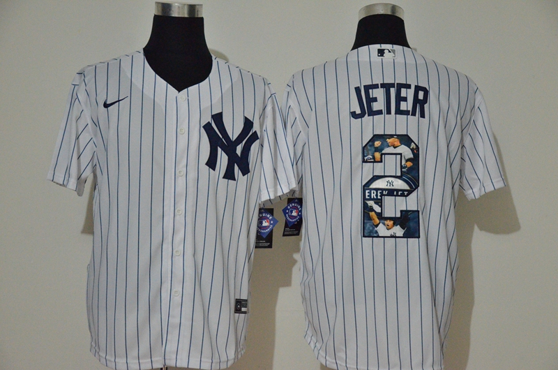 Men's New York Yankees #2 Derek Jeter White Unforgettable Moment Stitched Fashion MLB Cool Base Nike Jersey