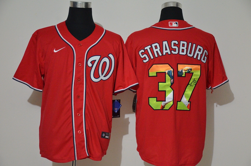 Men's Washington Nationals #37 Stephen Strasburg Red Unforgettable Moment Stitched Fashion MLB Cool Base Nike Jersey