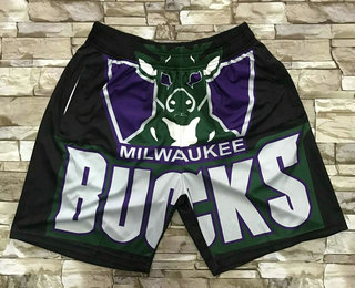 Men's Milwaukee Bucks Black Big Face Hardwood Classics Soul Swingman Throwback Shorts