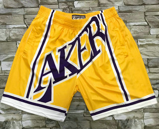 Men's Los Angeles Lakers Yellow Big Face Mitchell Ness Hardwood Classics Soul Swingman Throwback Shorts