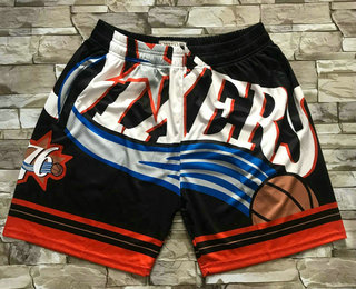 Men's Philadelphia 76ers Black Big Face Hardwood Classics Soul Swingman Throwback Shorts