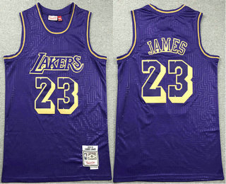 Men's Los Angeles Lakers #23 LeBron James 2018-19 Purple Hardwood Classics Soul Swingman Throwback Jersey