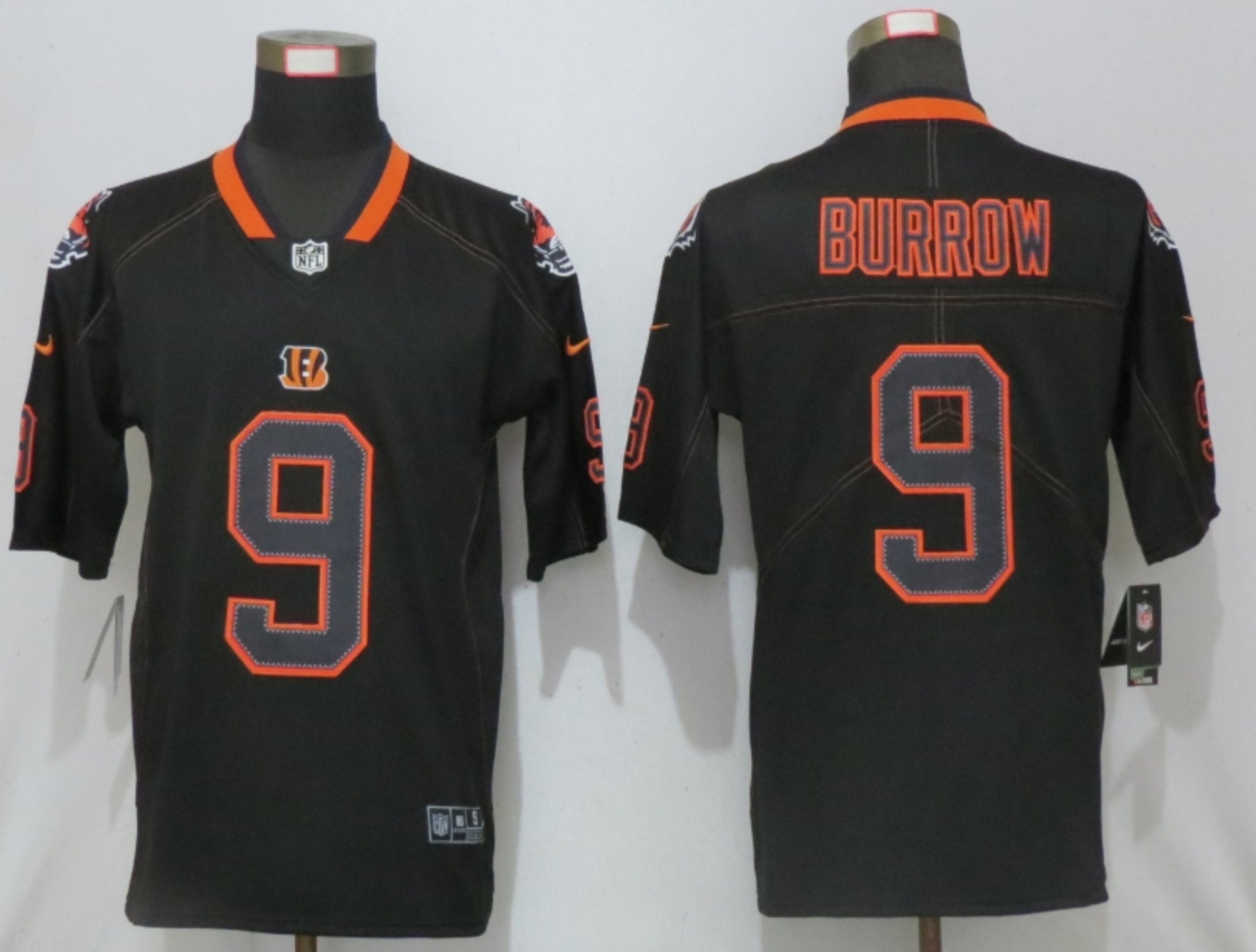 Men's Cincinnati Bengals #9 Joe Burrow 2020 Black Lights Out Color Rush Stitched NFL Nike Limited Jersey