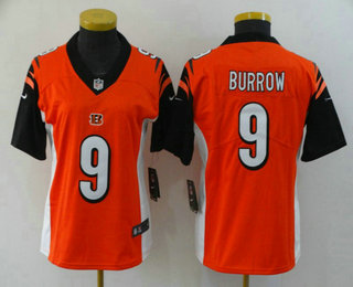 Women's Cincinnati Bengals #9 Joe Burrow Orange 2020 Vapor Untouchable Stitched NFL Nike Limited Jersey