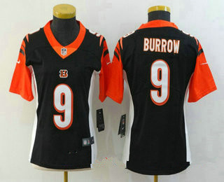 Women's Cincinnati Bengals #9 Joe Burrow Black 2020 Vapor Untouchable Stitched NFL Nike Limited Jersey