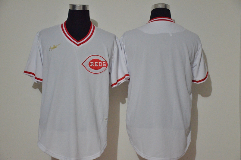 Men's Cincinnati Reds Blank White Throwback Cooperstown Stitched MLB Cool Base Nike Jersey