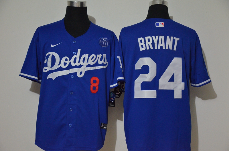 Men's Los Angeles Dodgers #24 Kobe Bryant Blue KB Patch Stitched MLB Cool Base Nike Jersey With front Number 8