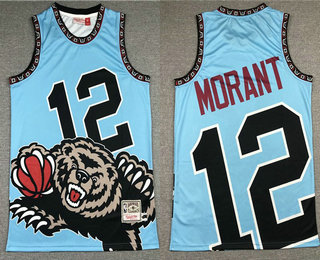 Men's Memphis Grizzlies #12 Ja Morant Light Blue Big Face Mitchell Ness Hardwood Classics Soul Swingman Throwback Jersey