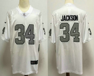 Men's Las Vegas Raiders #34 Bo Jackson White With Silver Vapor Untouchable Stitched NFL Nike Limited Jersey