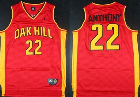 Size 5XL Oak Hill Academy #22 Carmelo Anthony Red Swingman Jersey