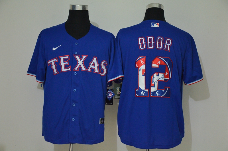 Men's Texas Rangers #12 Rougned Odor Blue Team Logo Stitched MLB Cool Base Nike Jersey