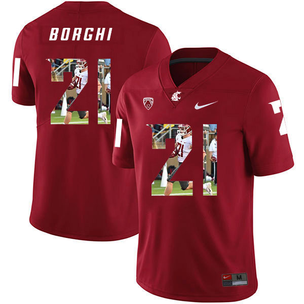 Washington State Cougars 21 Max Borghi Red Fashion College Football Jersey