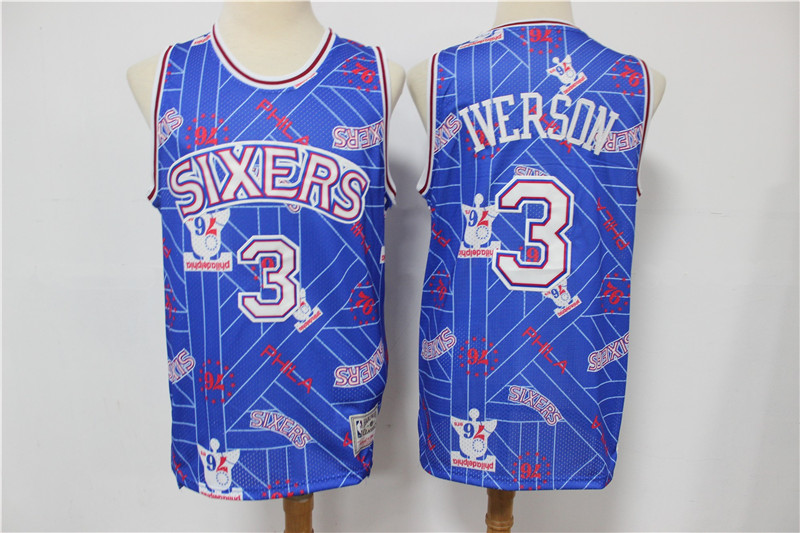 Men's Philadelphia 76ers #3 Allen Iverson Blue Tear Up Pack Mitchell & Ness Swingman Jeresy