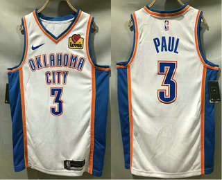 Men's Oklahoma City Thunder #3 Chris Paul White 2020 Nike Swingman Stitched NBA Jersey With The Sponsor Logo