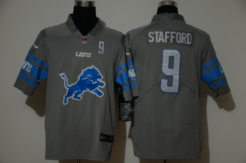 Men's Detroit Lions #9 Matthew Stafford Grey 2020 NEW Team Logo Number Vapor Untouchable Stitched NFL Nike Limited Jersey