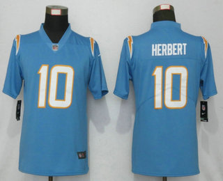 Women's Los Angeles Chargers #10 Justin Herbert Light Blue 2020 NEW Vapor Untouchable Stitched NFL Nike Limited Jersey