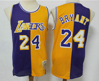 Men's Los Angeles Lakers #24 Kobe Bryant Purple Yellow Split Hardwood Classics Jersey