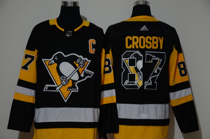 Men's Pittsburgh Penguins #87 Sidney Crosby Black With Team Logo Adidas Stitched NHL Jersey