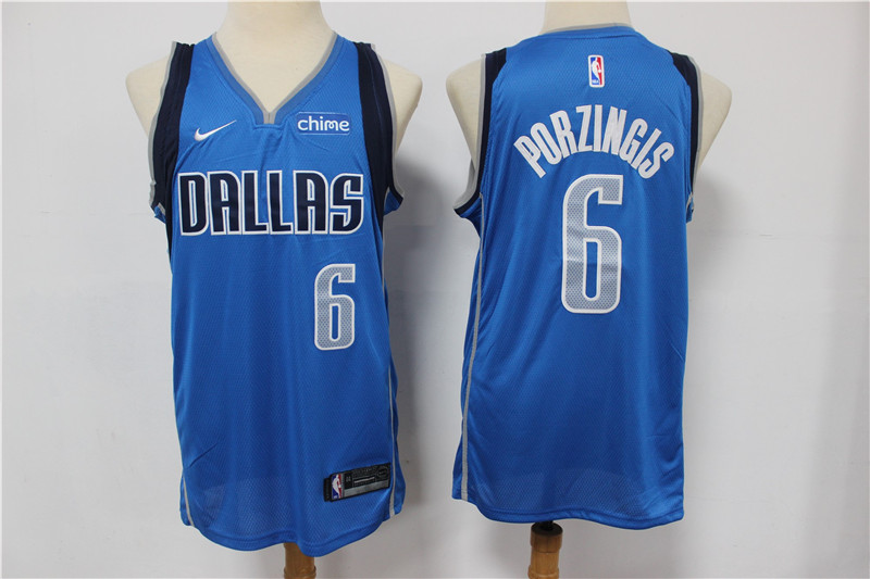 Men's Dallas Mavericks #6 Kristaps Porzingis Light Blue 2020 NBA Swingman Stitched NBA Jersey With NEW Sponsor Logo