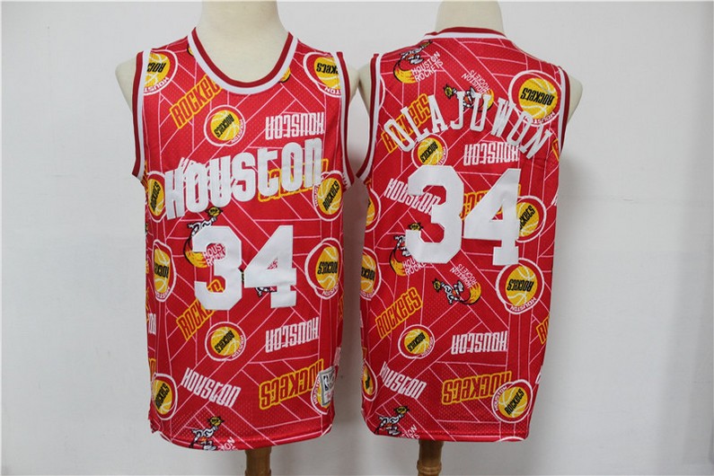 Men's Houston Rockets #34 Hakeem Olajuwon Red Tear Up Pack Mitchell & Ness Swingman Jeresy