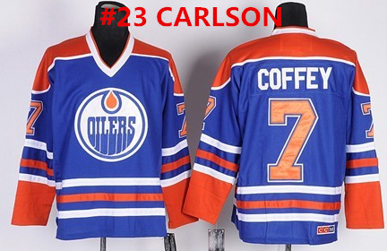 Men's Edmonton Oilers #23 CARLSON Royal Blue Throwback CCM Jersey