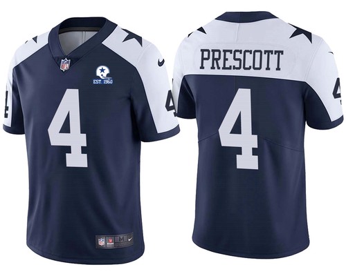 Men Dallas Cowboys #4 Dak Prescott Navy Alternate 60th Anniversary Vapor Untouchable Stitched NFL Nike Limited Jersey