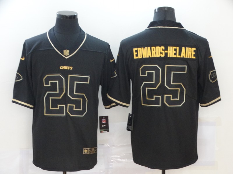 Men's Kansas City Chiefs #25 Clyde Edwards-Helaire Black 100th Season Golden Edition Jersey