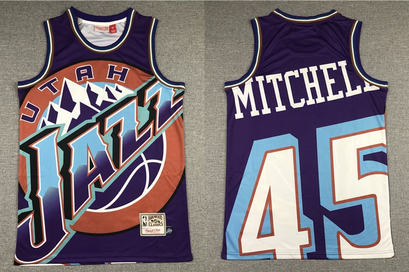 Men's Utah Jazz #45 Donovan Mitchell Purple Big Face Mitchell Ness Hardwood Classics Soul Swingman Throwback Jersey